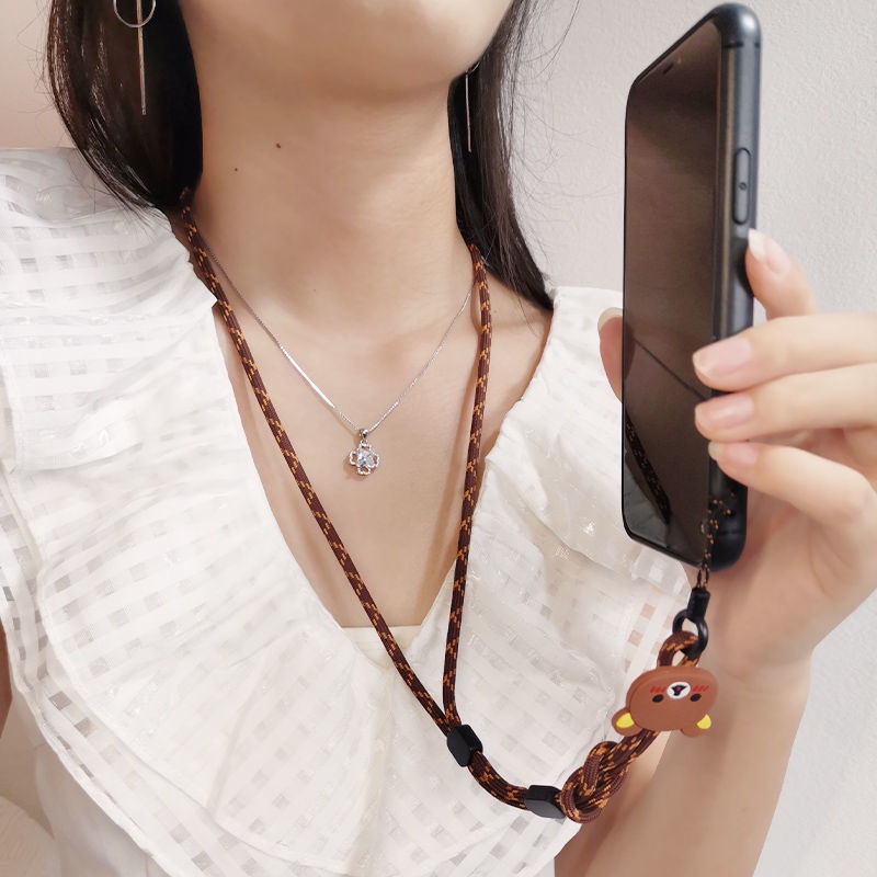 Dây chuyền treo cổ dài hoạt hình dệt tay mạnh mẽ và bền Bao đựng điện thoại di động kép