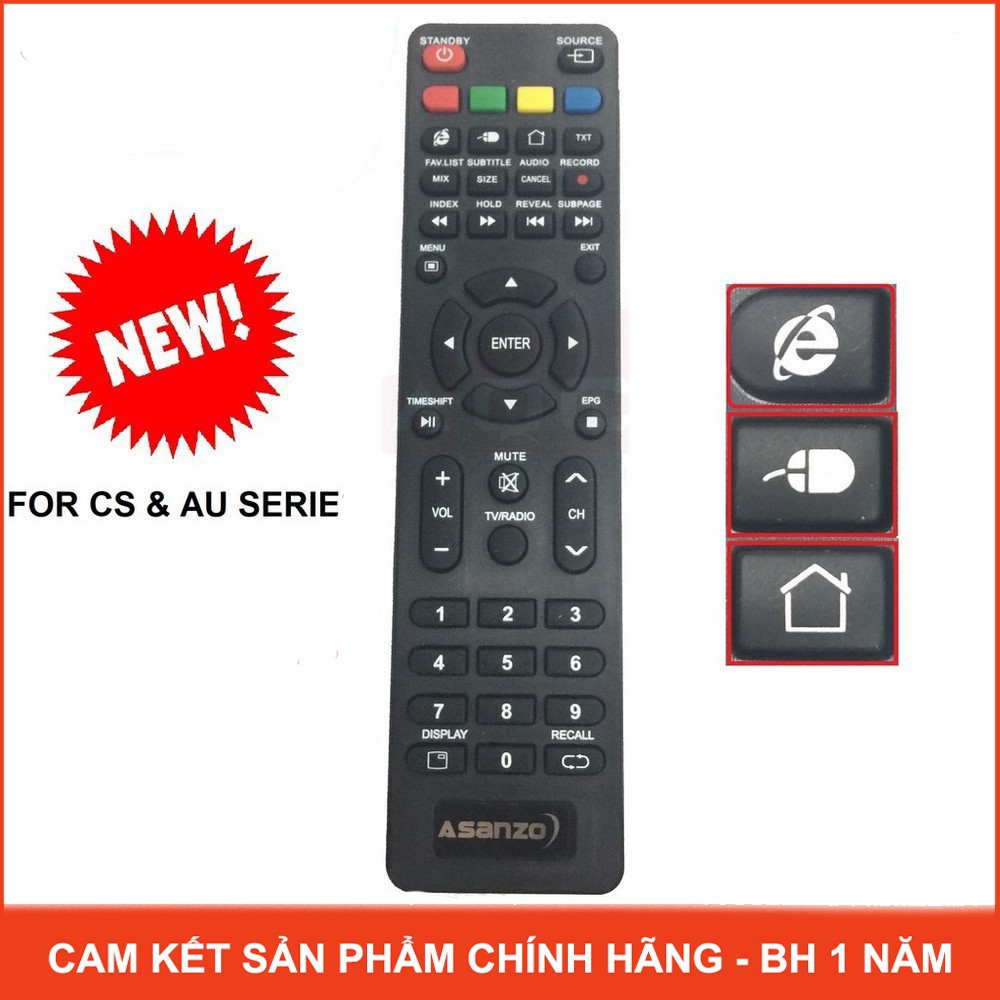 [FreeShip] Remote Điều Khiển Tivi ASANZO loại Đa năng bảo hành chính hãng tặng PIN