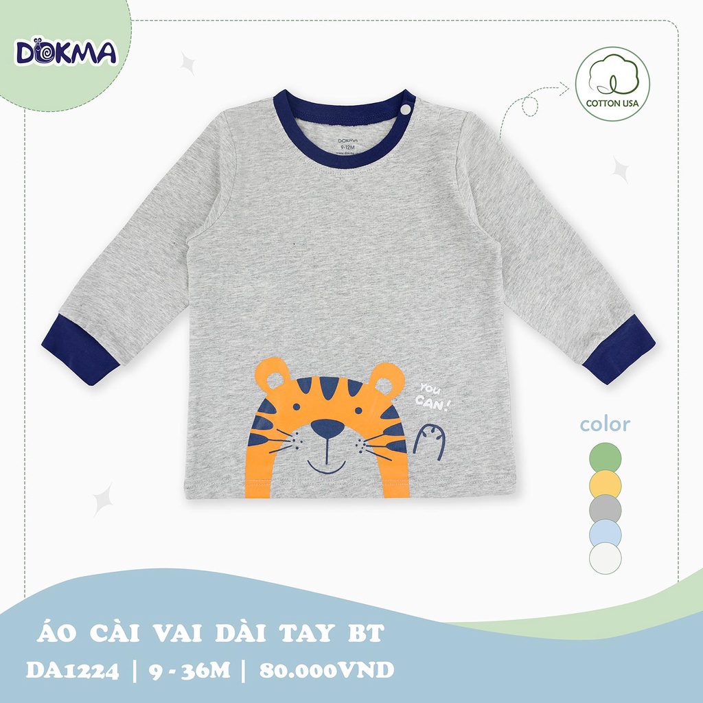 Áo dài tay cài vai bé trai Dokma - chất cotton hữu cơ mềm thoáng, co giãn, thấm hút