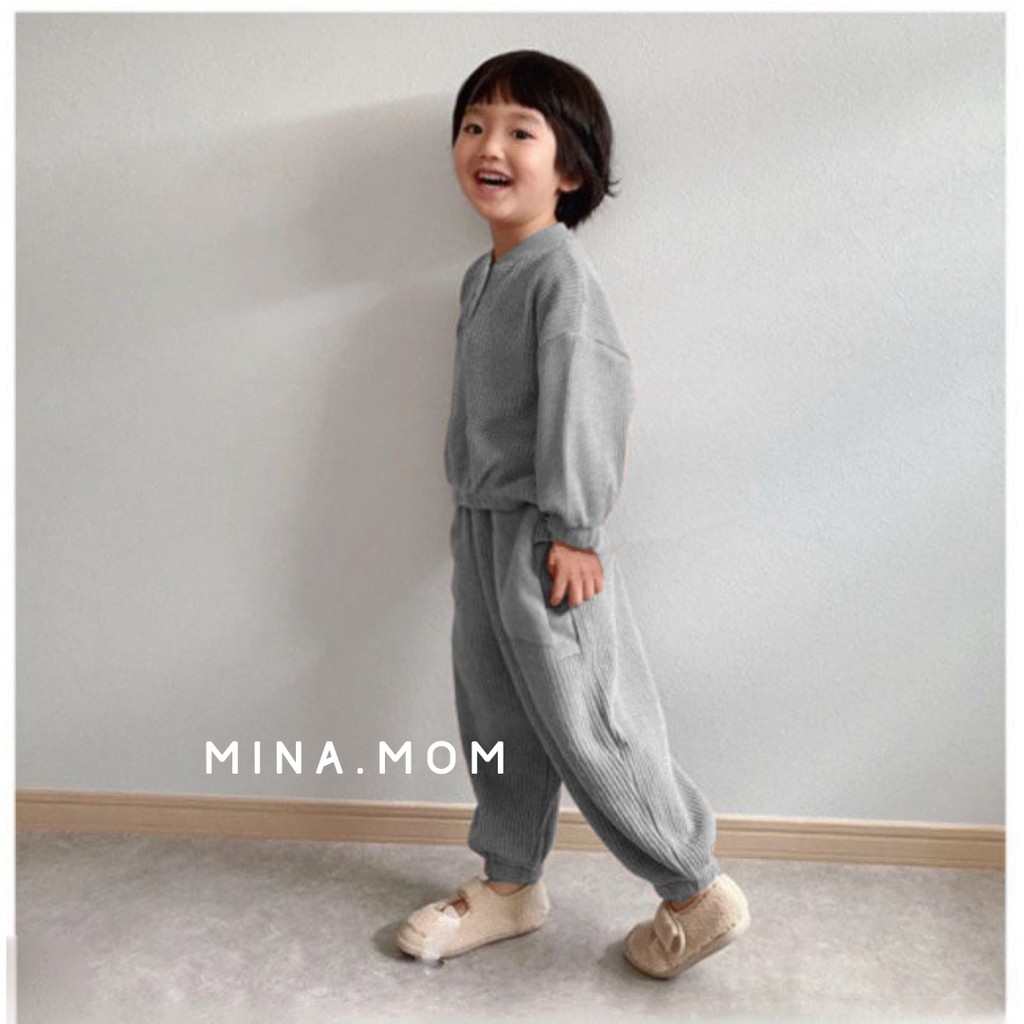 Bộ quần áo thu đông cho bé trai, bé gái mina.mom set đồ bộ dài tay cho bé cotton tổ ong mềm mịn cho bé 1- 6, 7 tuổi