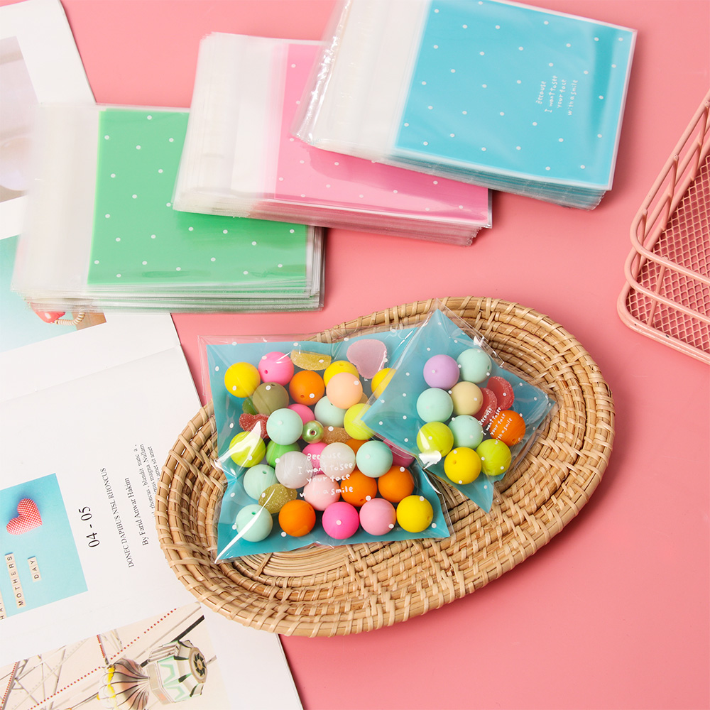 Bộ 100 Túi Đựng Bánh Quy Họa Tiết Chấm Bi Cho Tiệc Cưới/ Năm Mới