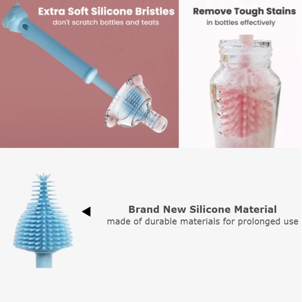 3 In 1 Soft Silicone Bottle Brush | 360 Degree Rotary | Nipple Brush | Baby Bottle Teat Straw Cleaner