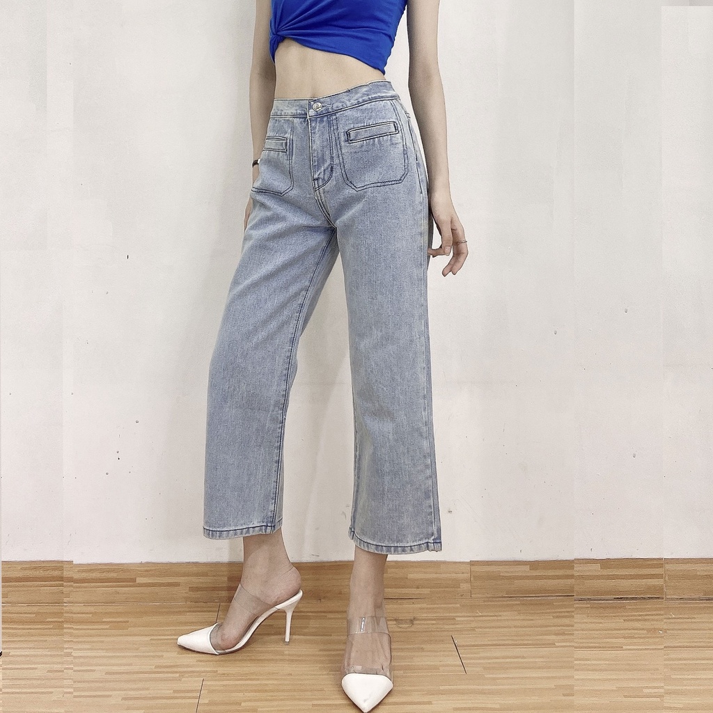 Quần baggy jean nữ cao cấp, lưng cao,màu xanh , quần jean nữ  LB278 Shop SaigonMen