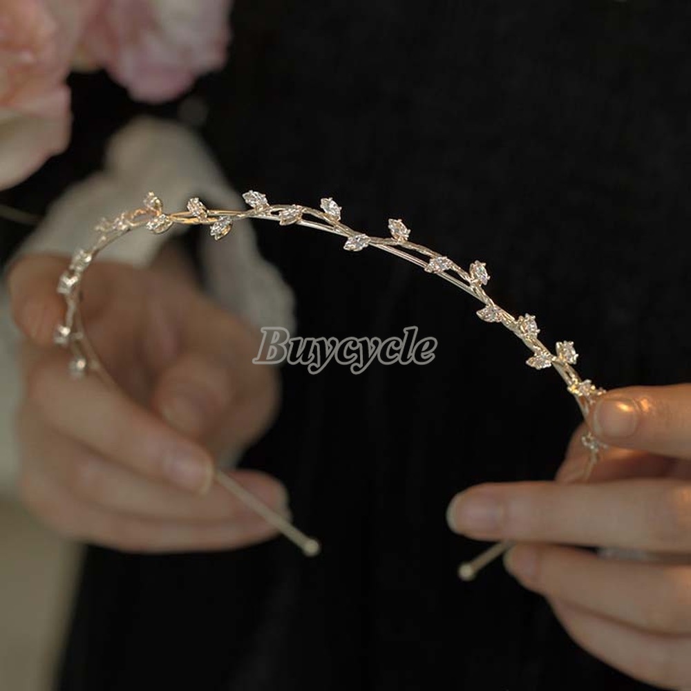 Băng Đô Cài Tóc Đính Đá Zircon Hình Lá Cây Phong Cách Cổ Điển Dành Cho Nữ
