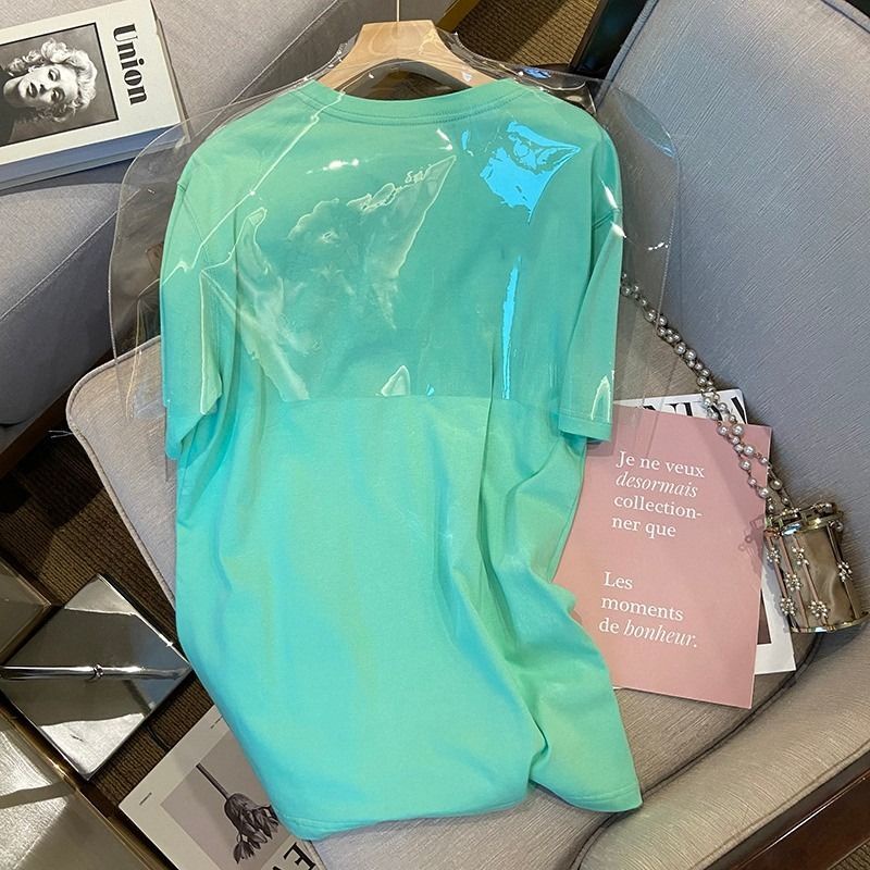 Áo Thun Tay Ngắn Dáng Rộng Màu Xanh Lá Thời Trang Mùa Hè Mới Phong Cách Hàn Quốc Cho Nữ