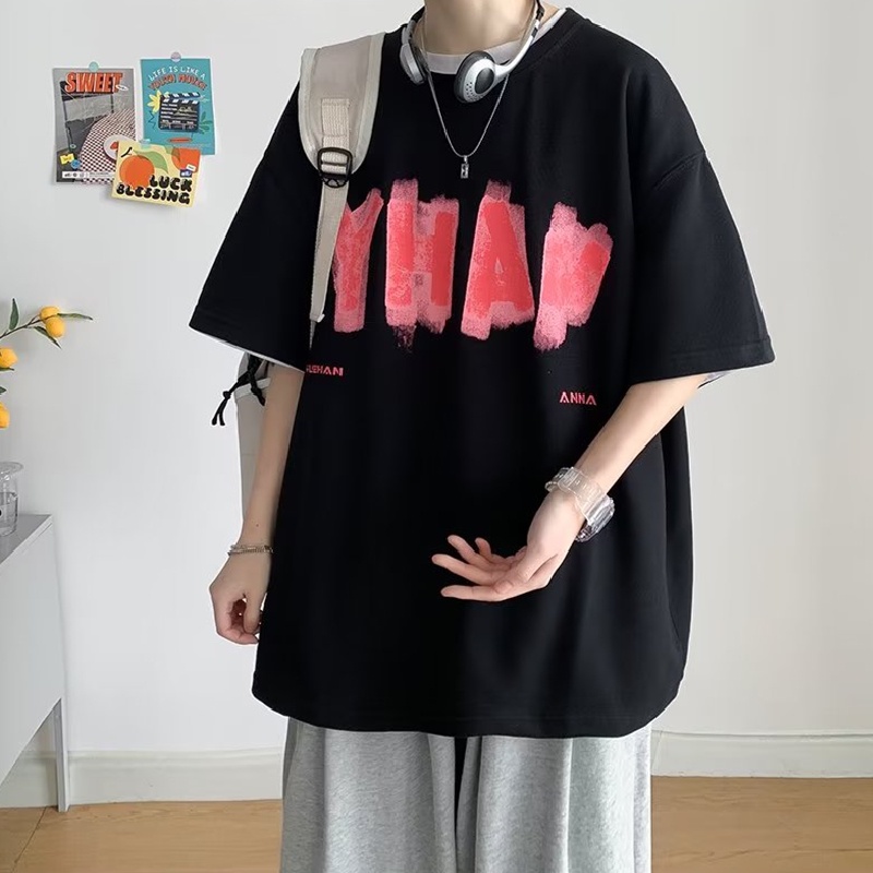 Áo Thun Tay Ngắn Dáng Rộng In Chữ Phong Cách Hip Hop Nhật Bản Thời Trang Mùa Hè Cho Nam Và Nữ size M-8XL