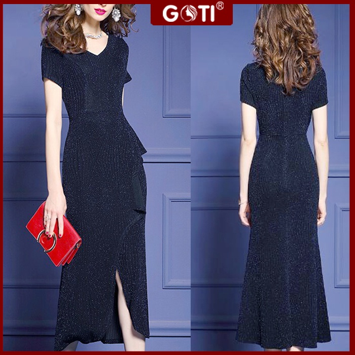 Đầm Trung Niên Dáng Xoè Giấu Bụng Cho Mẹ Thun Kim Tuyến Cao Cấp Co Giãn Tốt Đính Hạt Châu U50 U60 Goti 3335