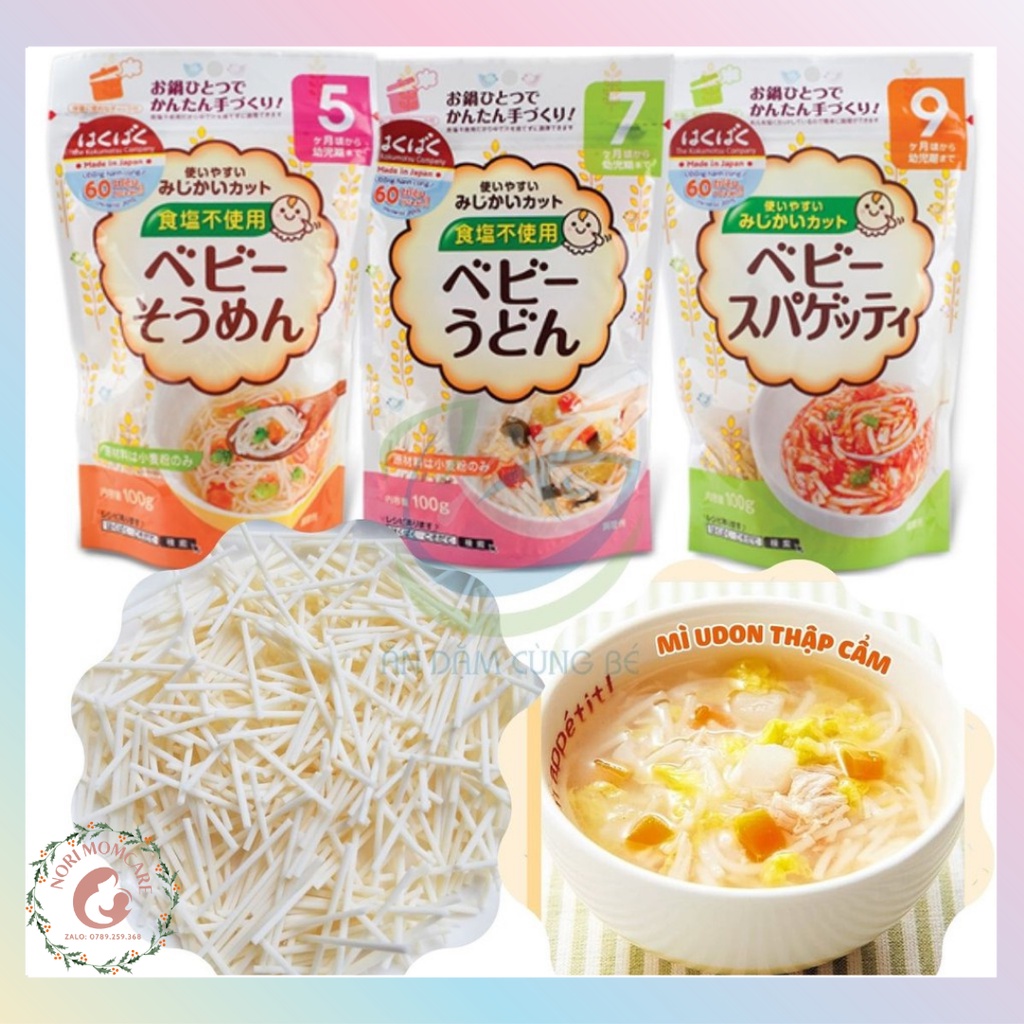 Mì Somen, Udon, Spagetti tách muối Hakubaku Nhật cho bé 6m-7m-9m ăn dặm