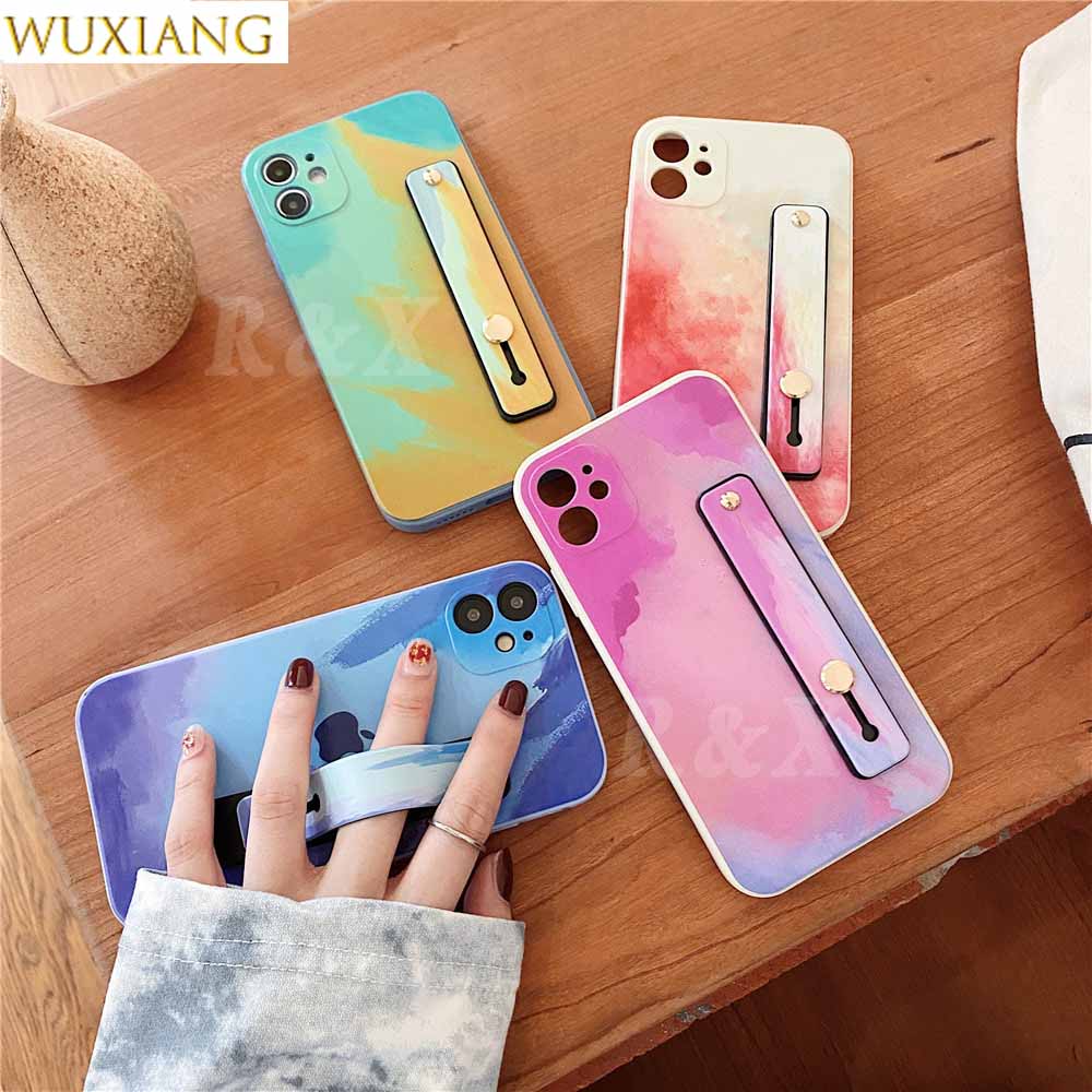 Ốp Lưng Màu Nước Có Dây Đeo Tay Cho Samsung Galaxy A12 A10S A10 A20 A30 A50 A50S A30S A51 A71 J4 Plus J7 Prime