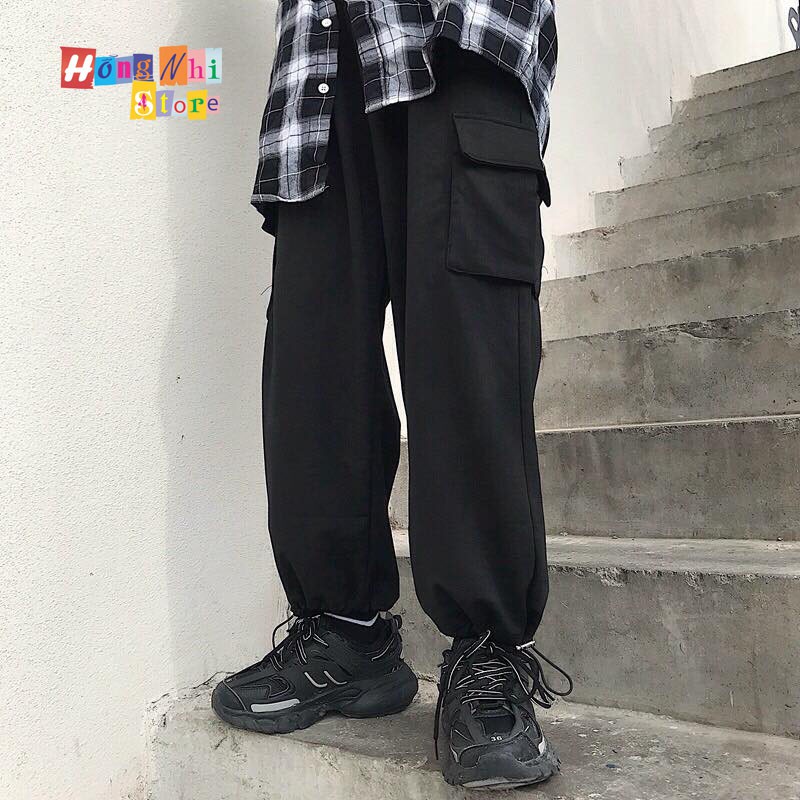Quần Jogger Box Ulzzang Unisex Jogger Túi Hộp Dây Rút Lai Màu Đen Dáng Rộng - MM