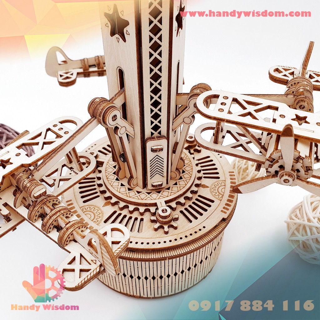 Mô hình hộp nhạc gỗ - Tháp không lưu - Robotime Air Control Tower AMK41