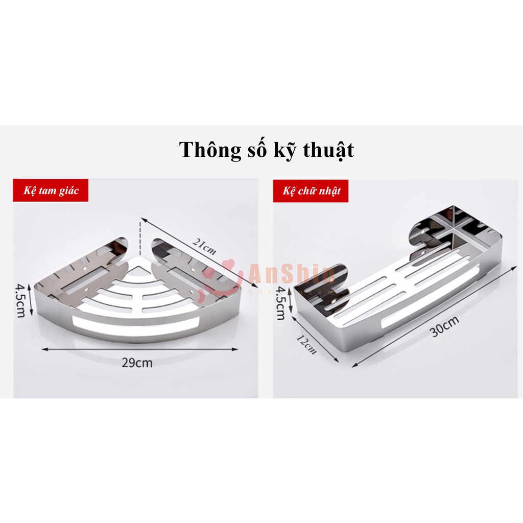 Kệ Inox 304 Anshin - kệ lắp nhà tắm, nhà bếp có thể dán tường hoặc khoan vít