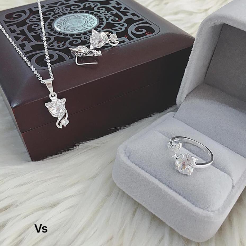 Bộ trang sức hồ ly bạc ta 3 món gắn đá đủ màu may mắn tình duyên - Kho sỉ bạc Nhất Linh