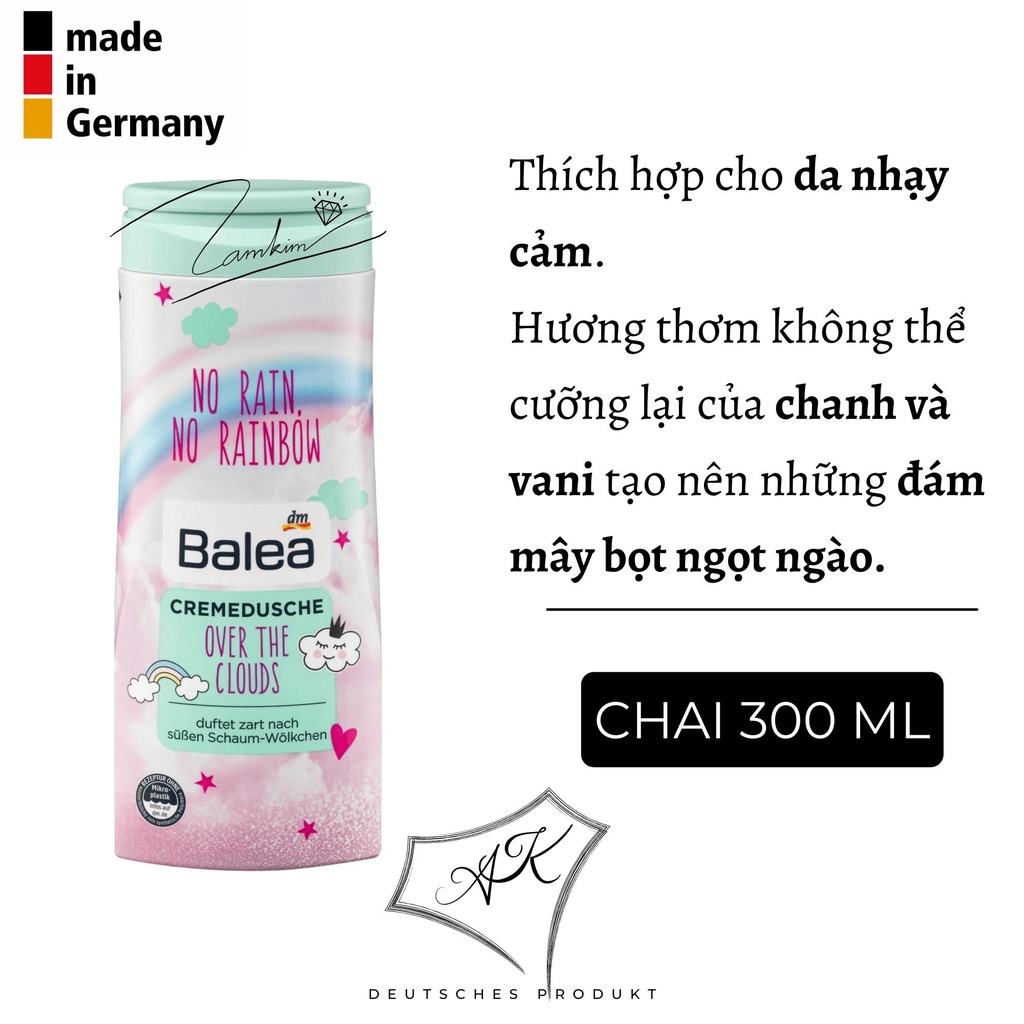 [ Hàng Đức ] Sữa tắm Balea hàng nội địa Đức, mềm mịn dưỡng ẩm cho mọi loại da - 300ml