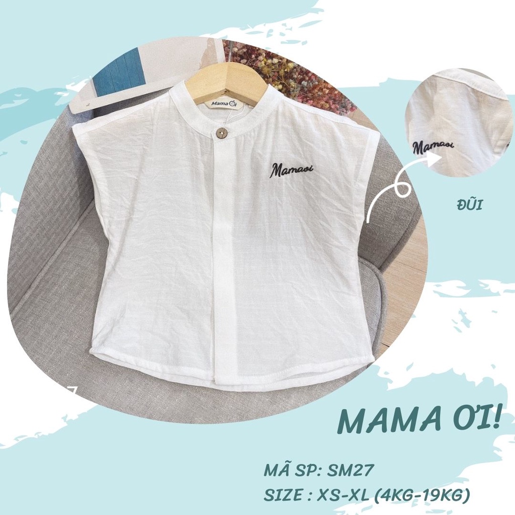 SM27 Áo sơ mi tay cánh dơi vải đũi dành cho bé trai bé gái nhà Mama