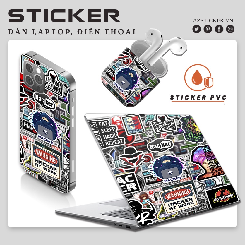 STK01 | Hình Dán Sticker Dán Vali , Dán Nón Bảo Hiểm , Dán Điện Thoại , Laptop , Máy Tính Hình Hacker Chống Thấm Nước