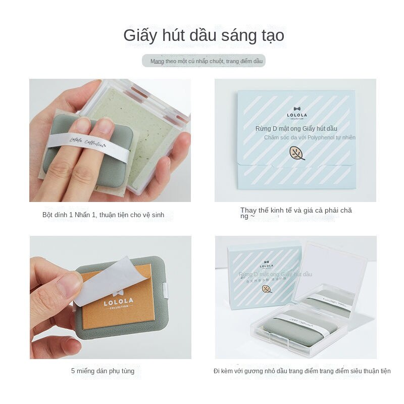 Bảo bối thấm dầu! Giấy thấm dầu LOLOLA kiểm soát dầu trên mặt và trang điểm không thấm nước có thể thay gương