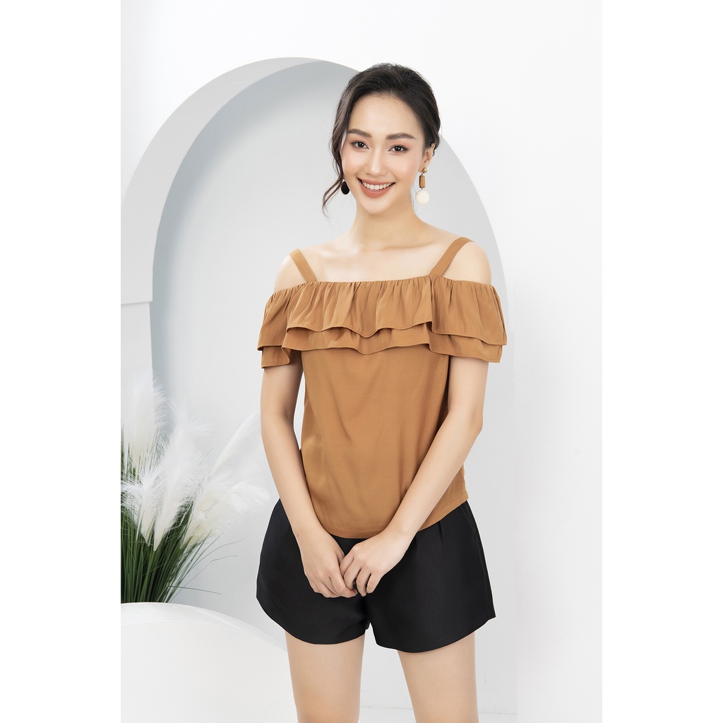 Áo Sơ Mi Nữ Trễ Vai Phối Bèo Luperi chất liệu lụa mát mềm mịn cho nàng đi chơi dạo phố LFSM1149