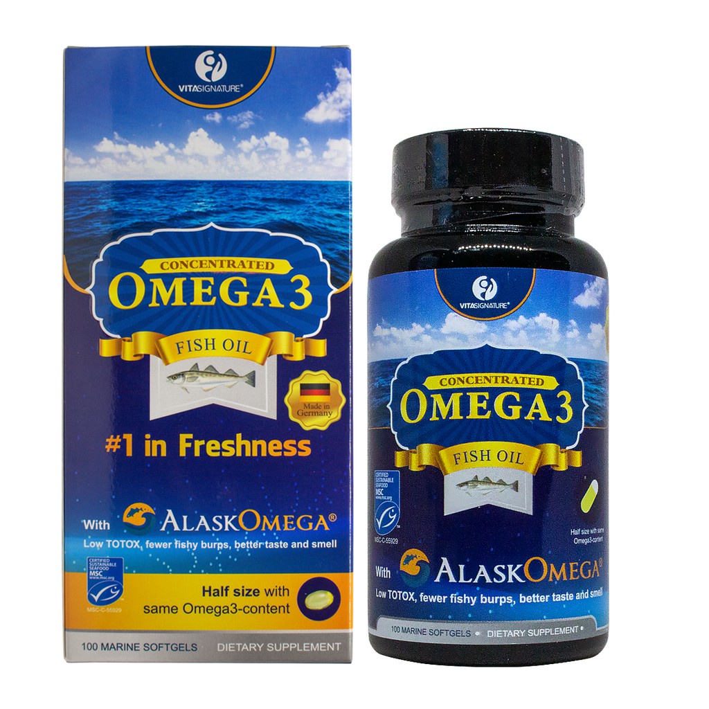 Viên uống dầu cá Omega 3 - VitaSignature AlaskOmega 3 của đức -Bổ sung Omega3, EPA, DHA , giảm mỡ máu , sáng mắt