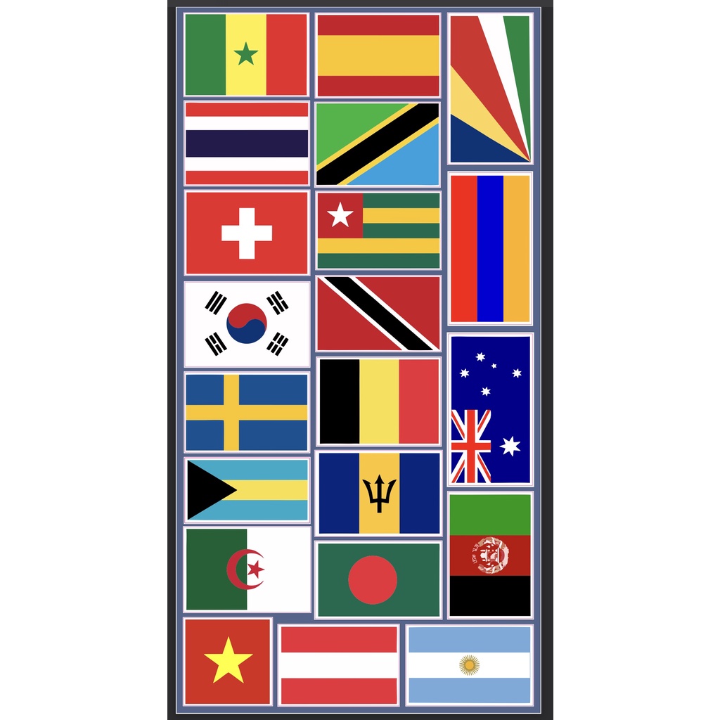Bộ 200 sticker travel flag cá tính chống nước dán trang trí vali mũ bảo hiểm xe máy laptop điện thoại