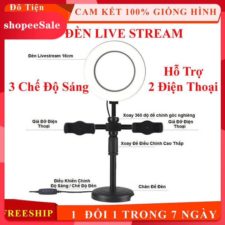 (Hàng Mới Về) Giá Đỡ 2 Điện Thoại Livestream Có Đèn Led, Kẹp Điện Thoại Để Bàn Quay Video Tiktok Có Đèn Led 3 Màu