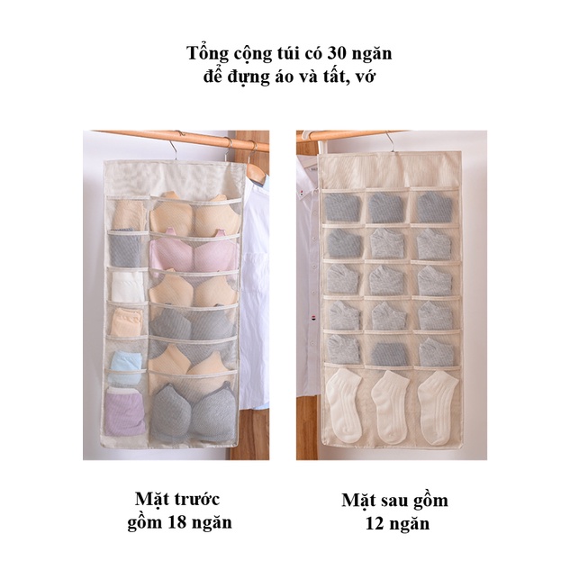 Túi treo tường đựng đồ lót, tất 30 ô tiện dụng chất đẹp GD59