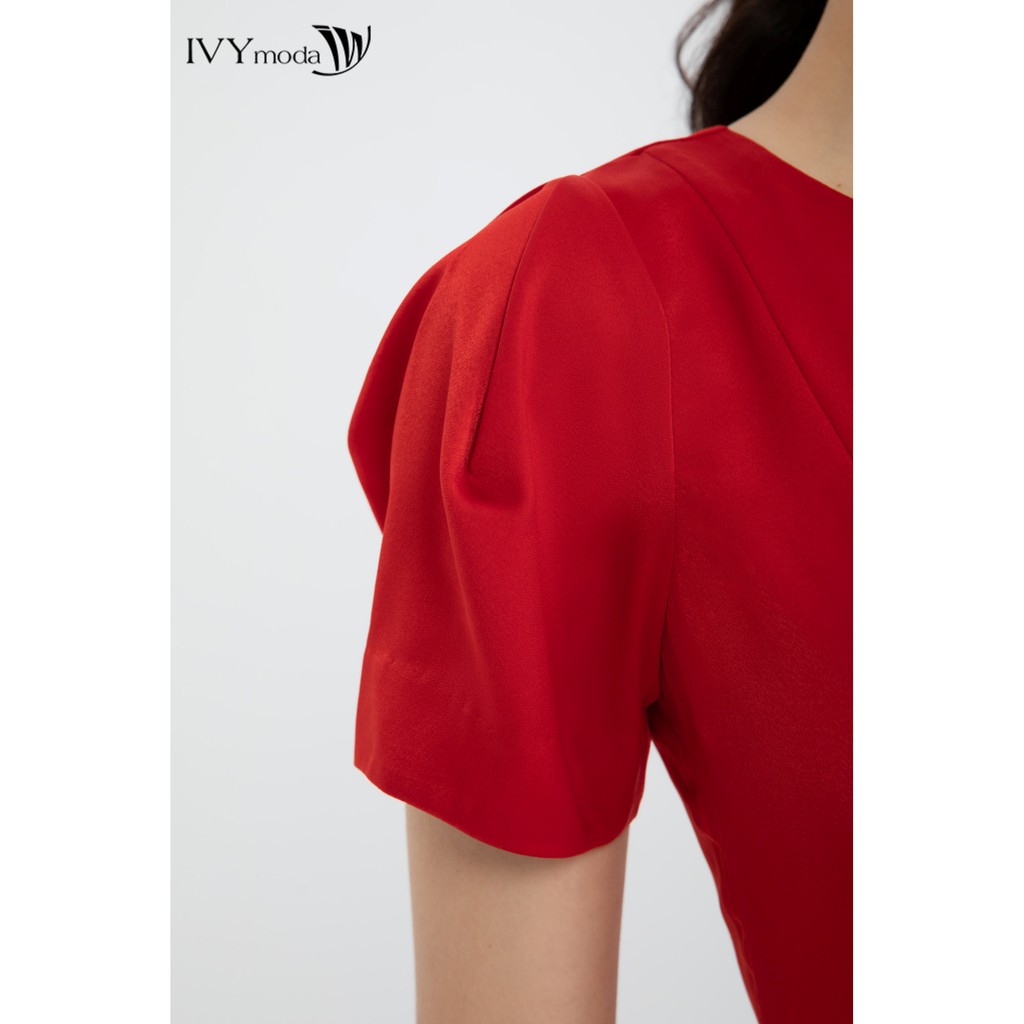 [NHẬP WABRTL5 GIẢM 10% TỐI ĐA 50K ĐH 250K ]Áo lụa đỏ dáng peplum thiết kế IVY moda MS 16T0004
