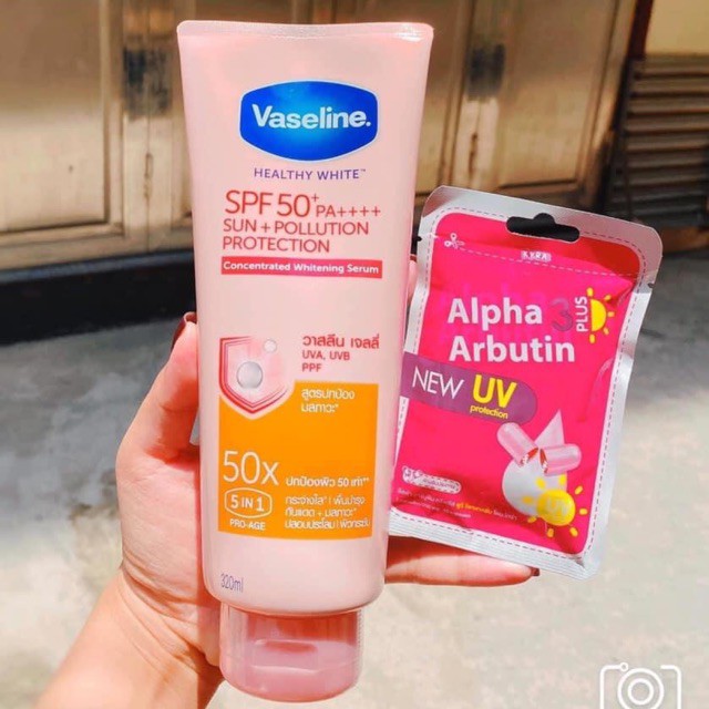 Viên Kích Trắng Alpha Arbutin 3plus + Dưỡng Thể Vaseline 50x Tuýp 320ml