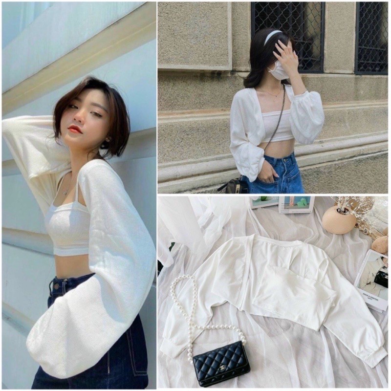 Set Áo Hai Dây + Áo Khoác Cardigan Màu Trơn Thời Trang Quyến Rũ Cho Nữ(kèm ảnh thật)