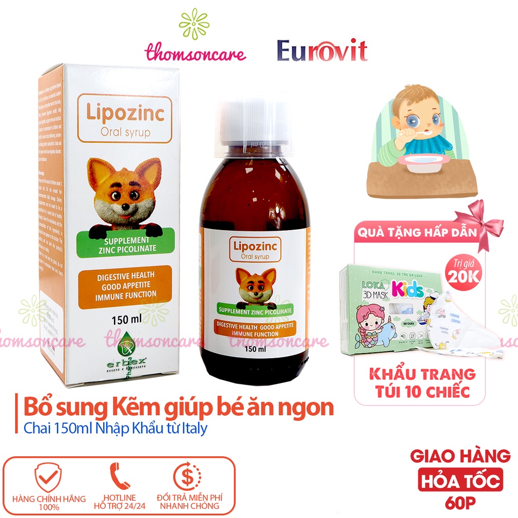 Bổ sung Kẽm - Lipozinc vitamin B6 giúp bé ăn ngon, tăng cường sức đề kháng - Chai 150ml