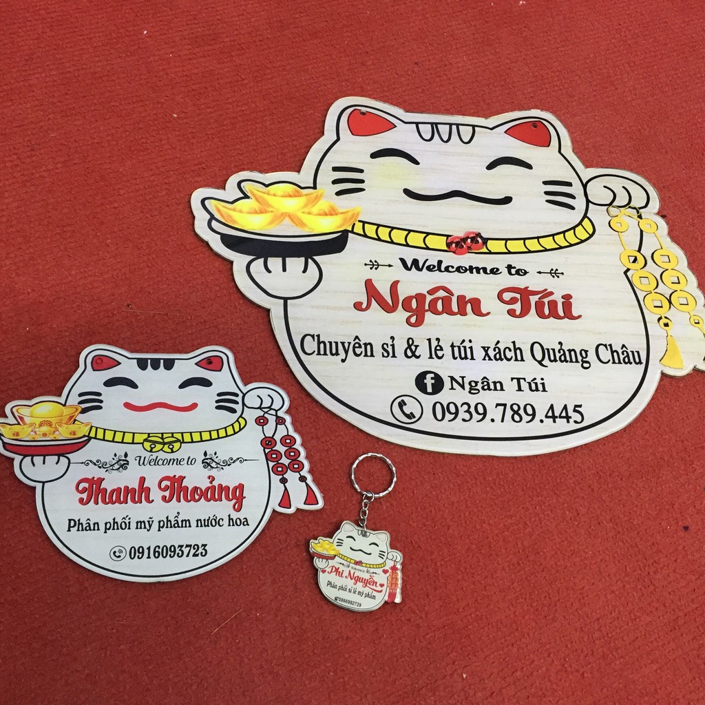 Biển hiệu Mèo thần tài treo shop - in thương hiệu shop theo yêu cầu - Free thiết kế