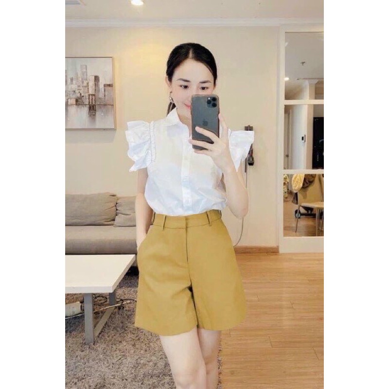 [Vải ko lộ áo trong] Áo sơ mi trăng tay bèo sơ mi cộc tay ngắn tay,