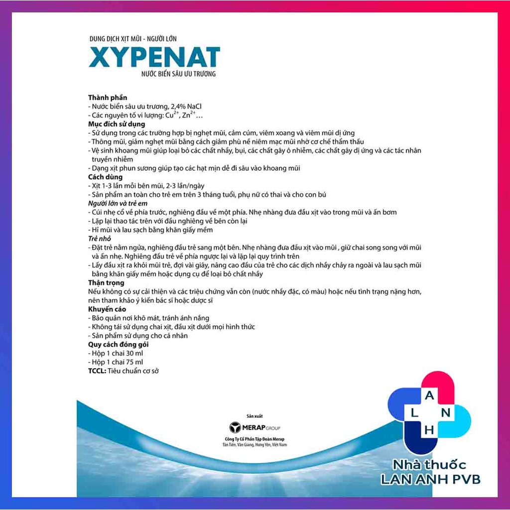 Xịt mũi XYPENAT - Dành cho người nghẹt mũi, viêm xoang, viêm mũi dị ứng.