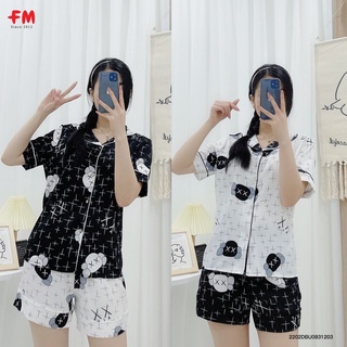 Đồ bộ nữ mặc nhà pijama thiết kế gấu chuẩn form chất lụa xuất xịn Fmstyle Shop, 2 màu trắng đen basic 220212022