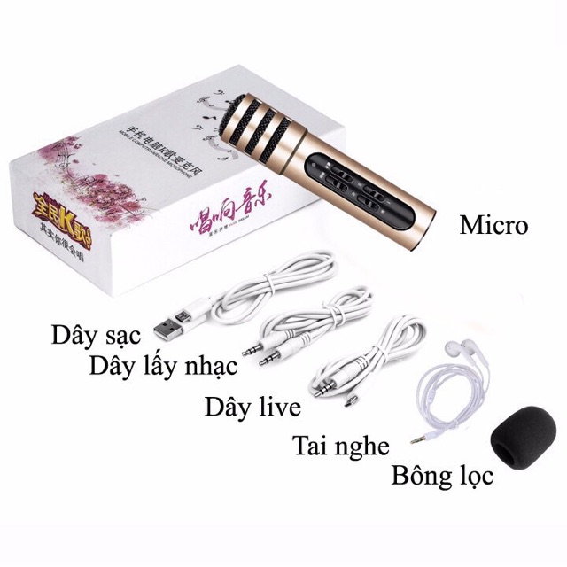 [Combo] Bộ hát karaoke, live tream trên điện thoại ( Chân đế kẹp mic 3in1 có đèn Led + Micro C7)