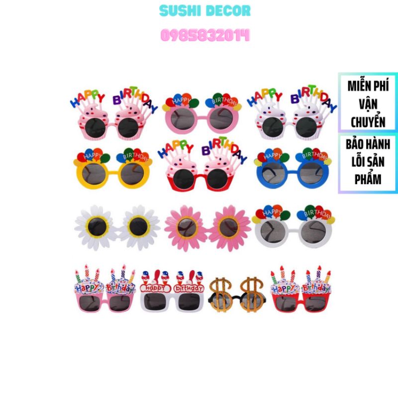 Kính mắt happy birthday,kính bánh sinh nhật ,pony , hoa hướng dương,dễ thương