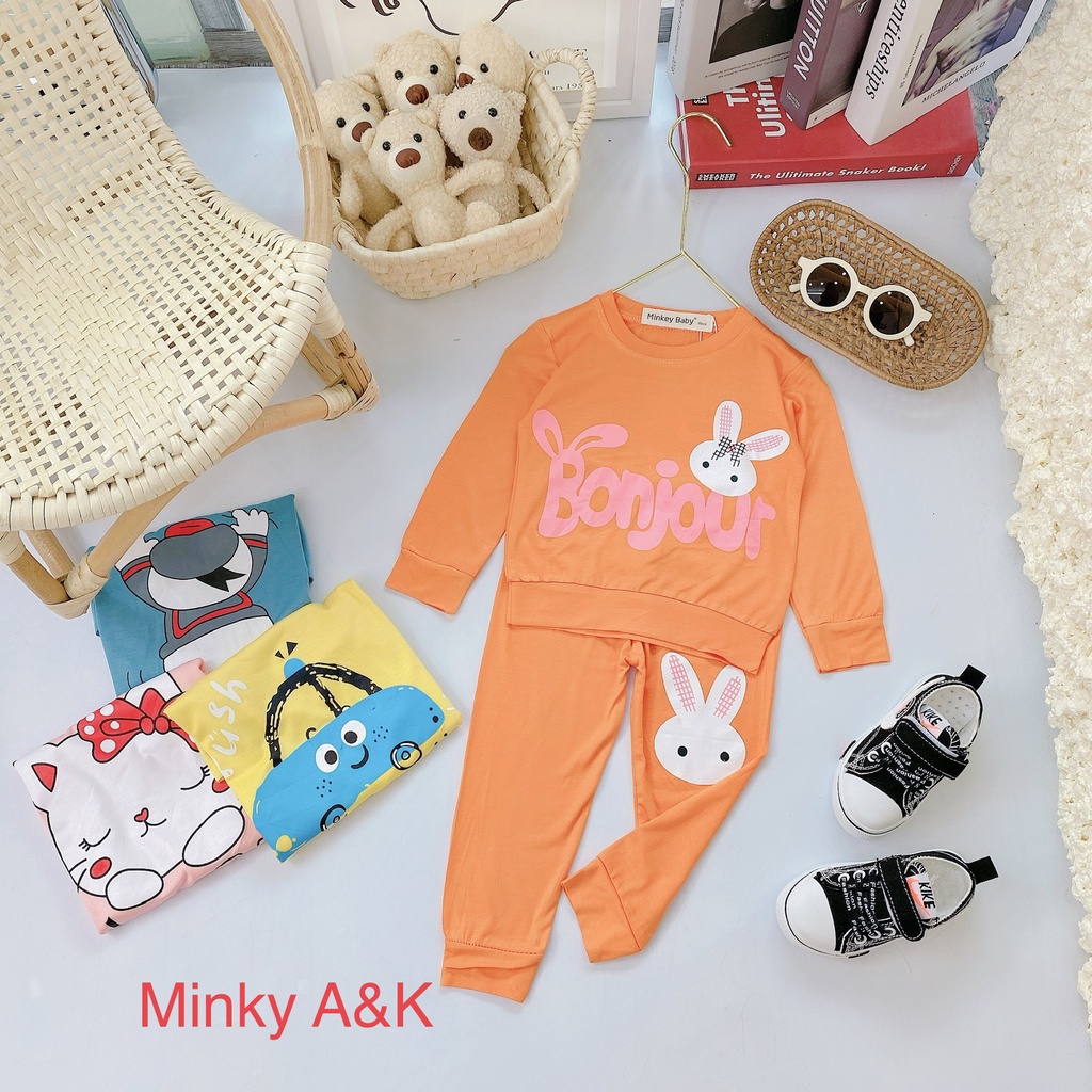 Bộ dài tay thun lạnh in hình động vật dễ thương cho bé trai , gái M.46