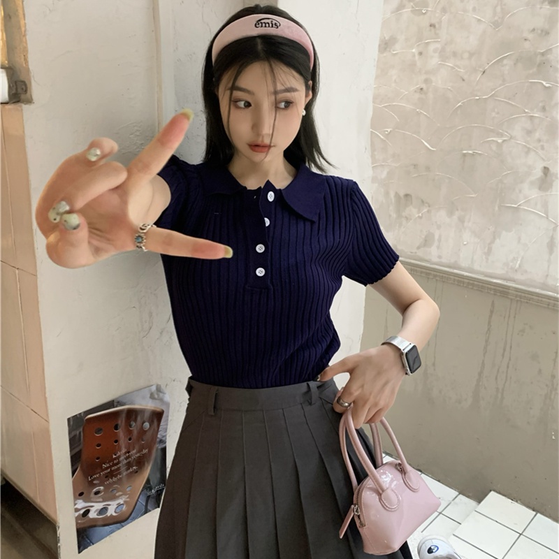 Áo Croptop Dệt Kim Tay Ngắn Thời Trang Mùa Hè Cho Phái Nữ