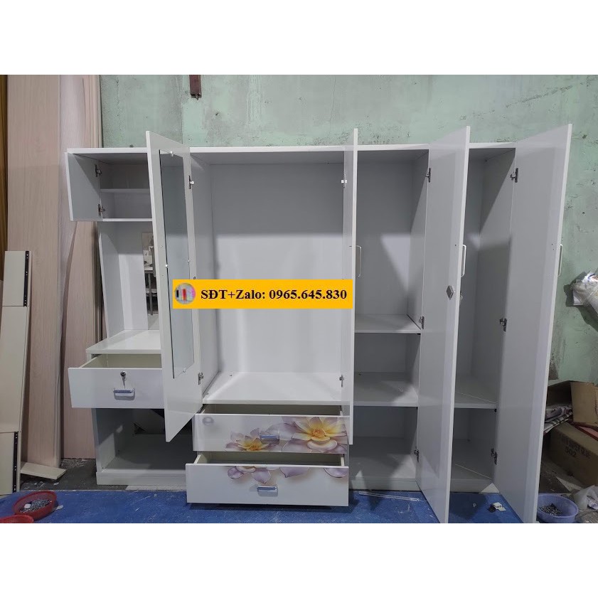 Tủ Nhựa Đài Loan 4 Cánh In 3D Kèm Bàn Trang Điểm 493