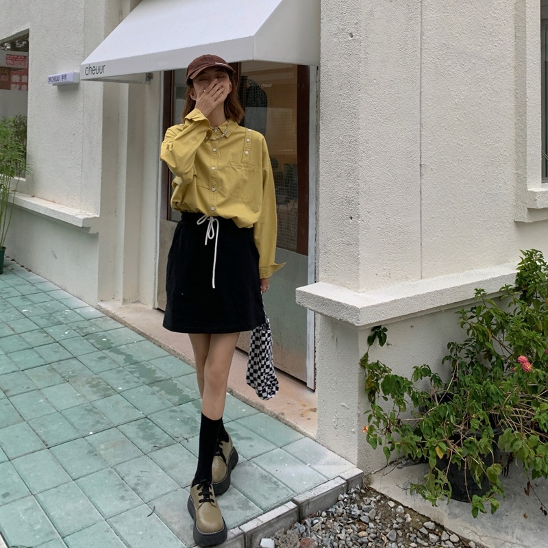 SUXI Áo sơ mi tay dài dáng rộng phong cách Hàn Quốc thời trang dành cho nữ