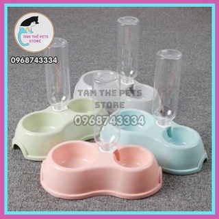 Bát ăn cho chó mèo, bát ăn đôi gắn bình nước tự động