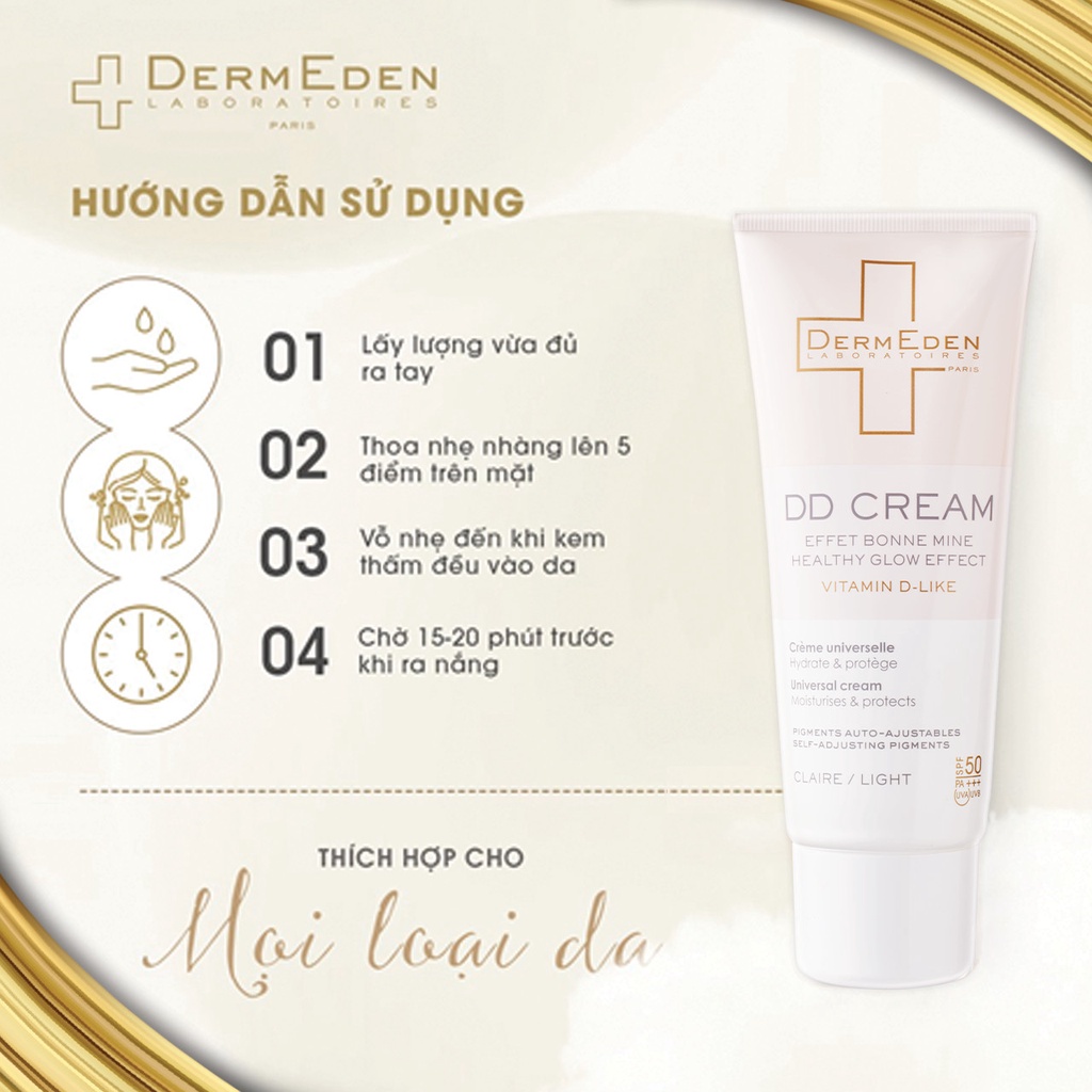 Kem chống nắng SPF 50PA+++ kết hợp trang điểm và dưỡng da, làm đều màu da, chống lão hóa DermEden DD Cream  50 ml