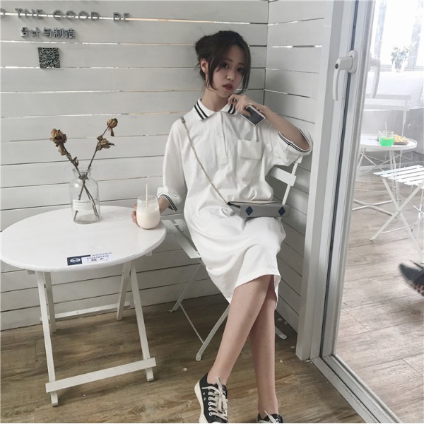 [Có video] Áo Polo dáng dài/ Váy polo phong cách Hàn Quốc | BigBuy360 - bigbuy360.vn