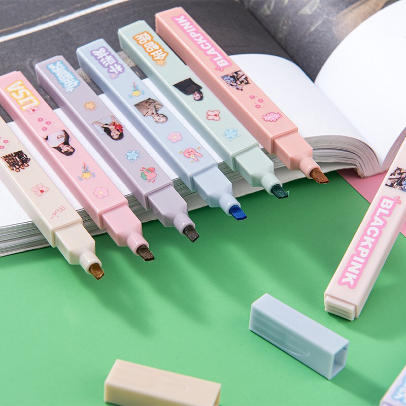 Set 6 Bút Highlighter dạ hai đầu màu Morandi màu xinh xắn tiện dụng, đánh dấu ghi nhớ