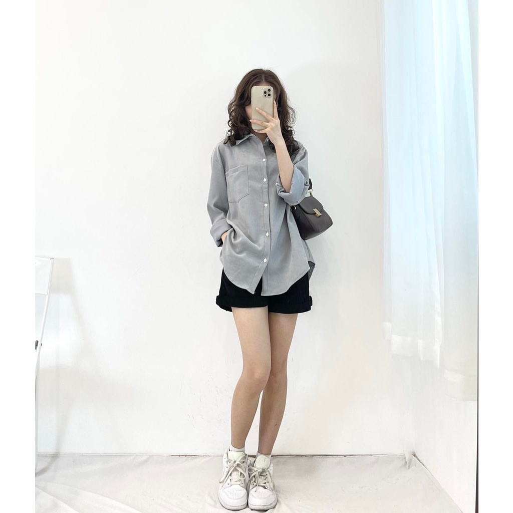 Áo sơ mi nhung tăm ulzzang dáng rộng phong cách hàn quốc Zinti Store SM05