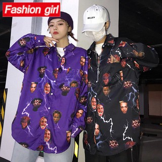 Áo Sơ Mi Tay Dài Dáng Rộng Phong Cách Harajuku Đường Phố Âu Mỹ Cho Nam Nữ