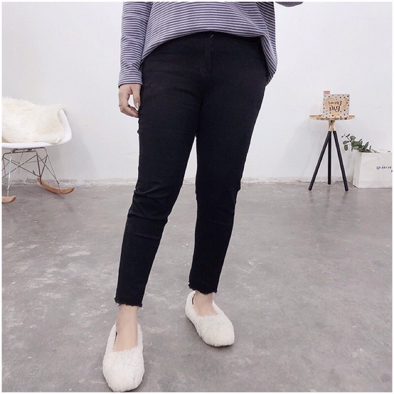(Size Đại) Quần Jeans Lưng Cao - Quần Cạp Cao Qua Rốn - Ôm Eo Tôn Dáng ĐEN TUYỀN