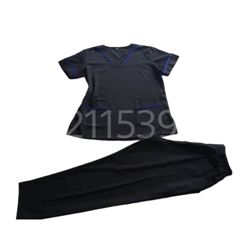 Đồng phục spa màu đen viền xanh bích