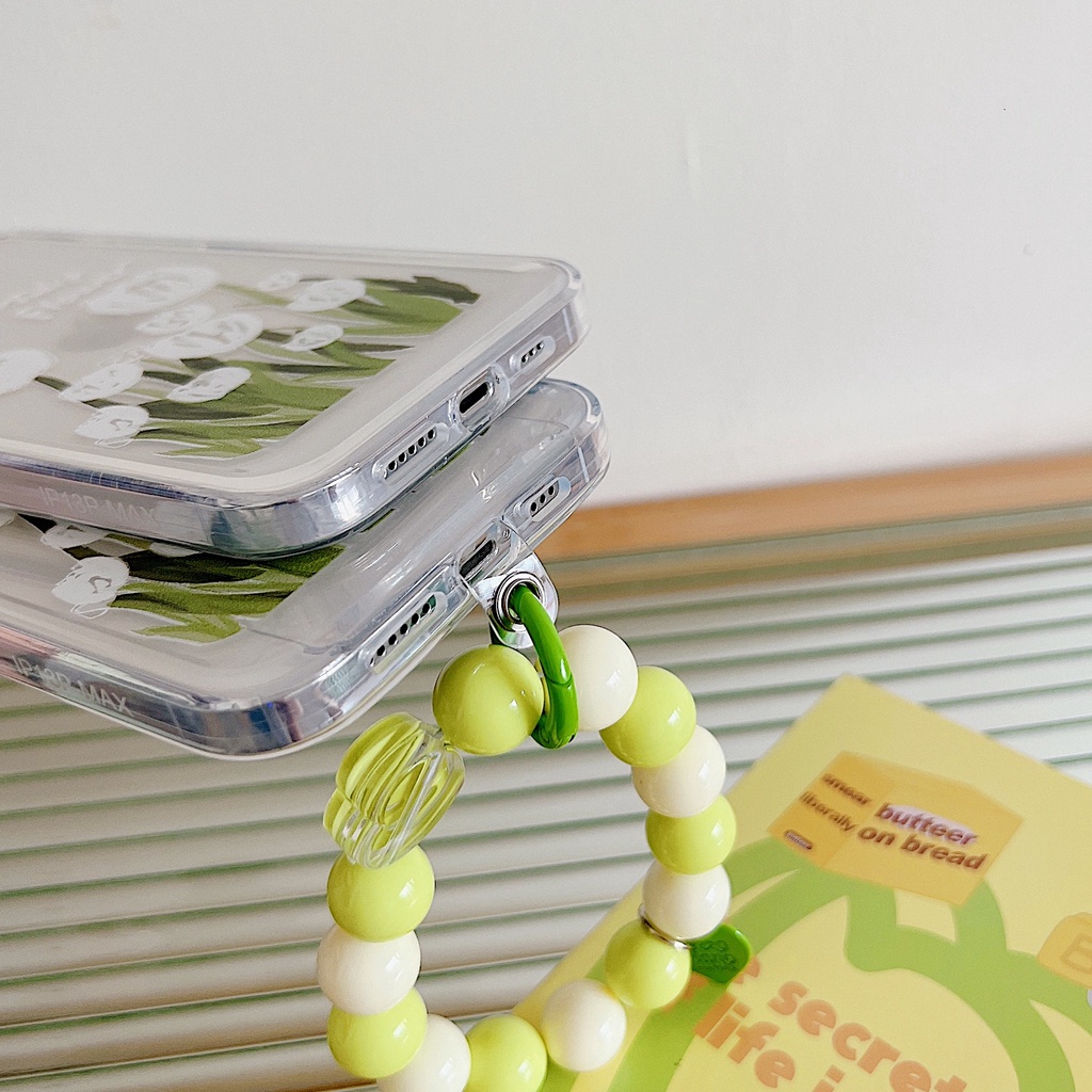 Ốp Điện Thoại Tpu Dẻo Trong Suốt Họa Tiết Hoa Trắng Kèm Dây Đeo Ngọc Trai Sang Trọng Cho iPhone 11 12 13 Pro XS Max XR