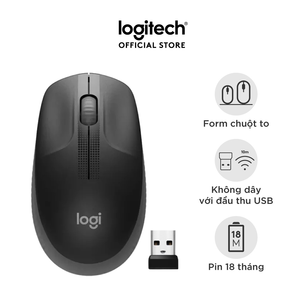 Chuột không dây USB Logitech M191 - Form to, phù hợp cả người thuận tay trái